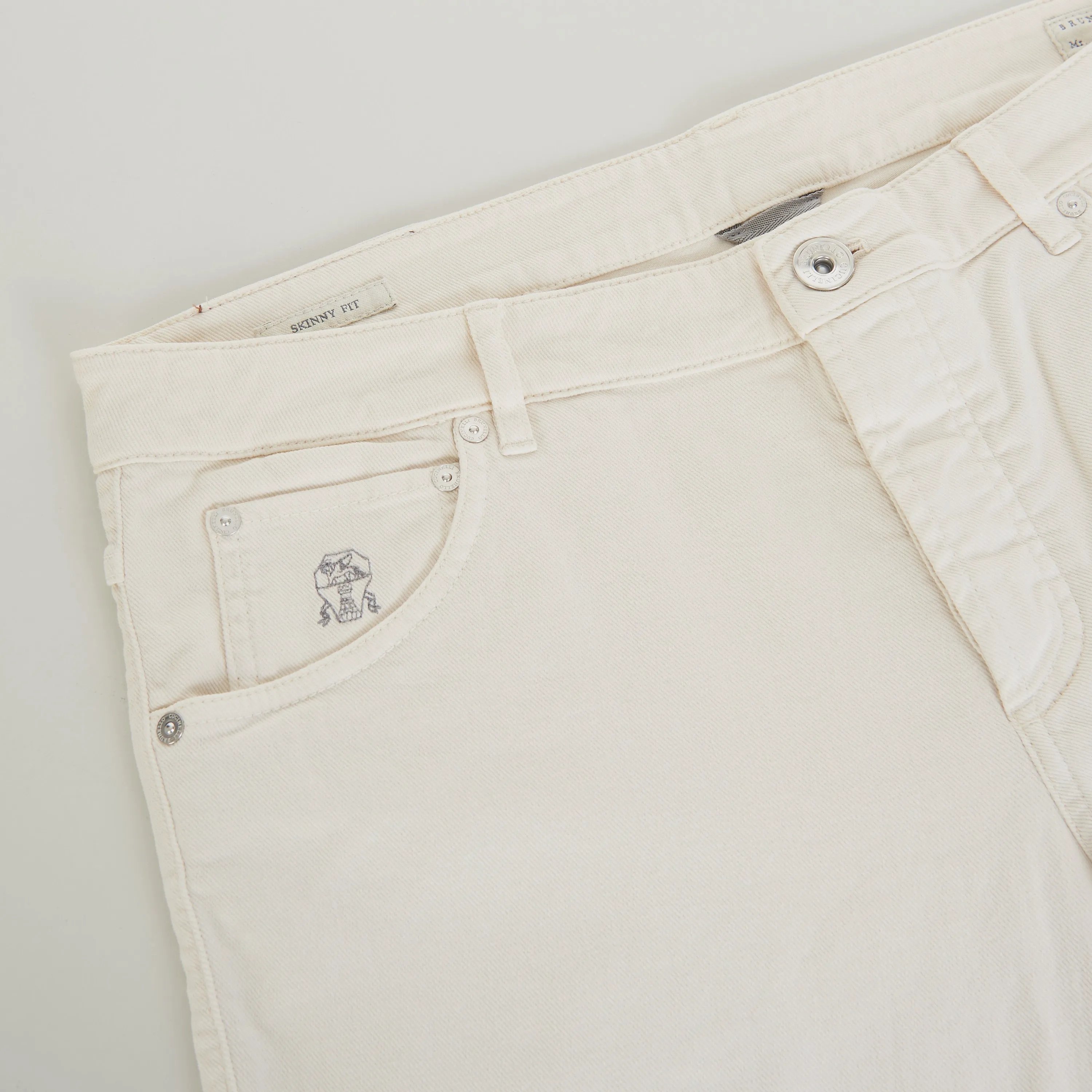 Off White Stretch Denim Trousers - Slim Fit, Five-Pocket