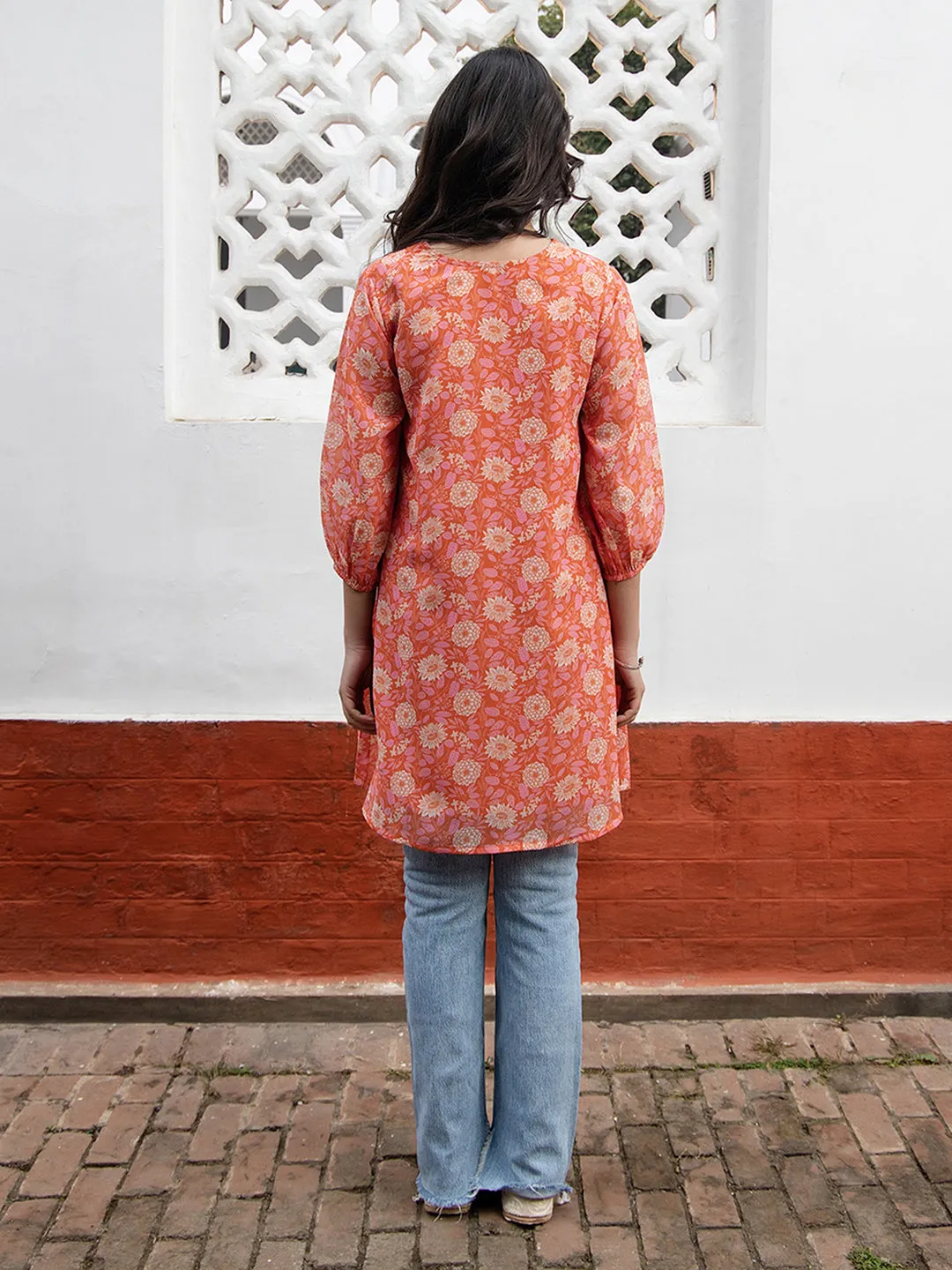 Orange Georgette Floral Tunic