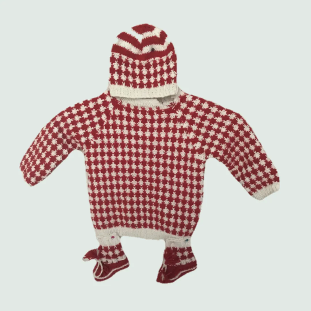 Organic Wool |  Pullover Set |  Red & White