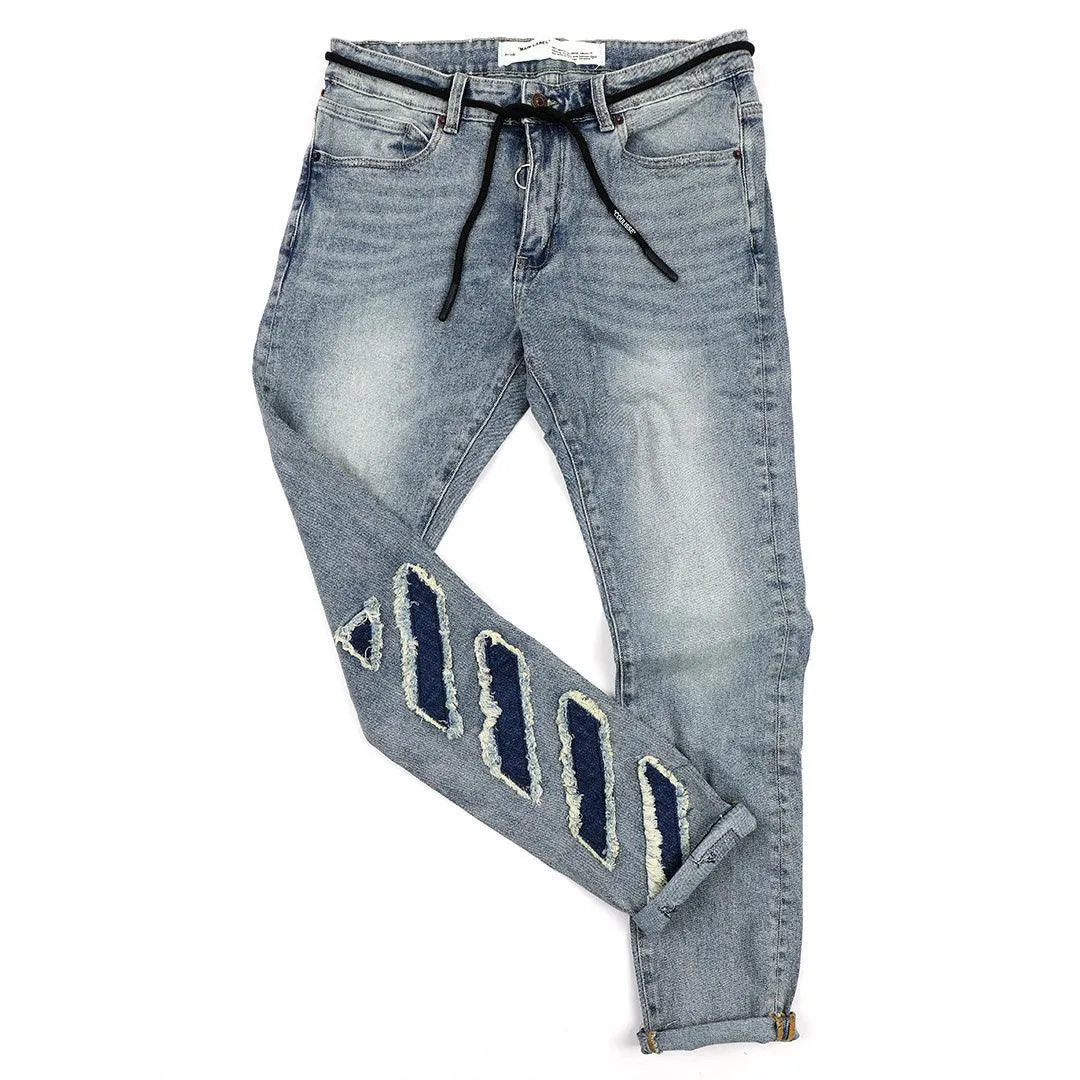 O.W Virgil Abloh Collection Ripped Executive Denim Label Jeans- Blue