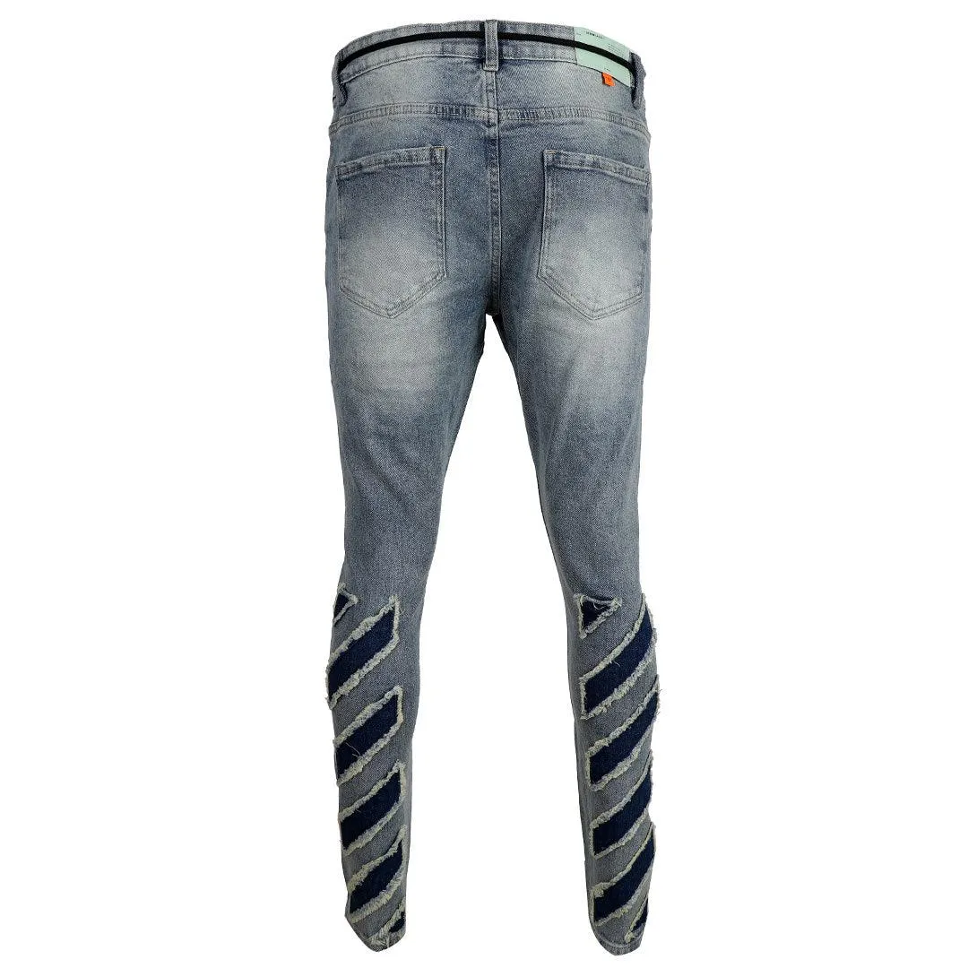 O.W Virgil Abloh Collection Ripped Executive Denim Label Jeans- Blue