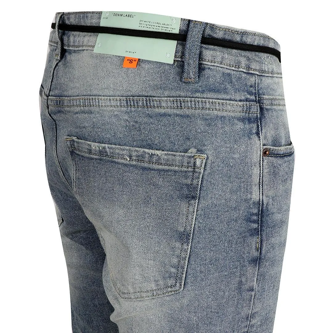 O.W Virgil Abloh Collection Ripped Executive Denim Label Jeans- Blue