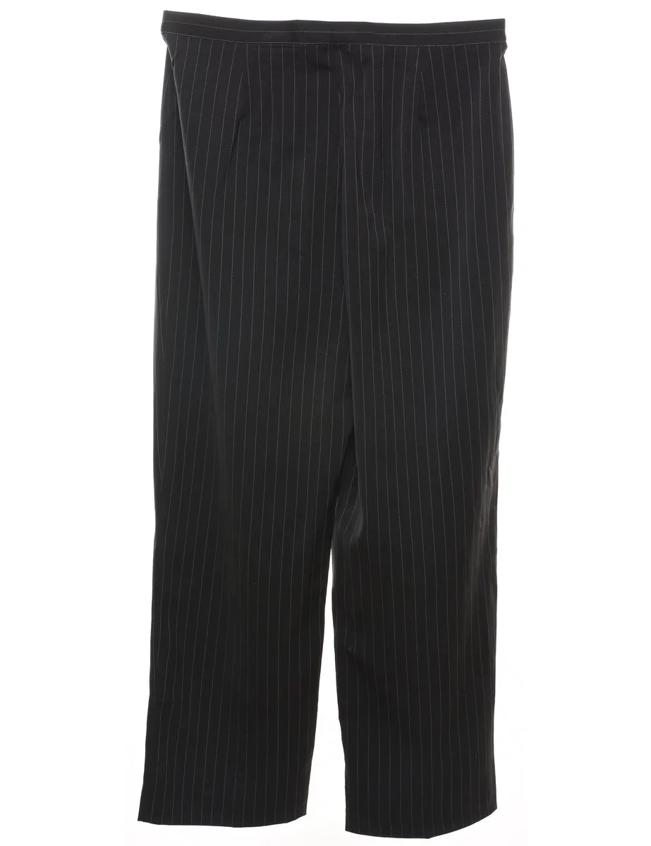 Pinstriped Black & White Wide-Leg Trousers - W36 L30