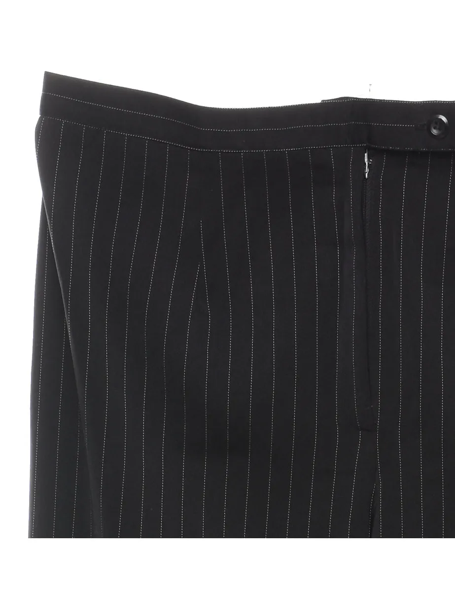 Pinstriped Black & White Wide-Leg Trousers - W36 L30