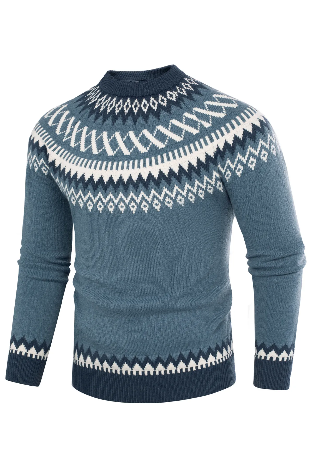 PJ Paul Jones Men's Fair Isle Crewneck Sweater Vintage Casual Pattern Knit Long Sleeve Pullover Sweater