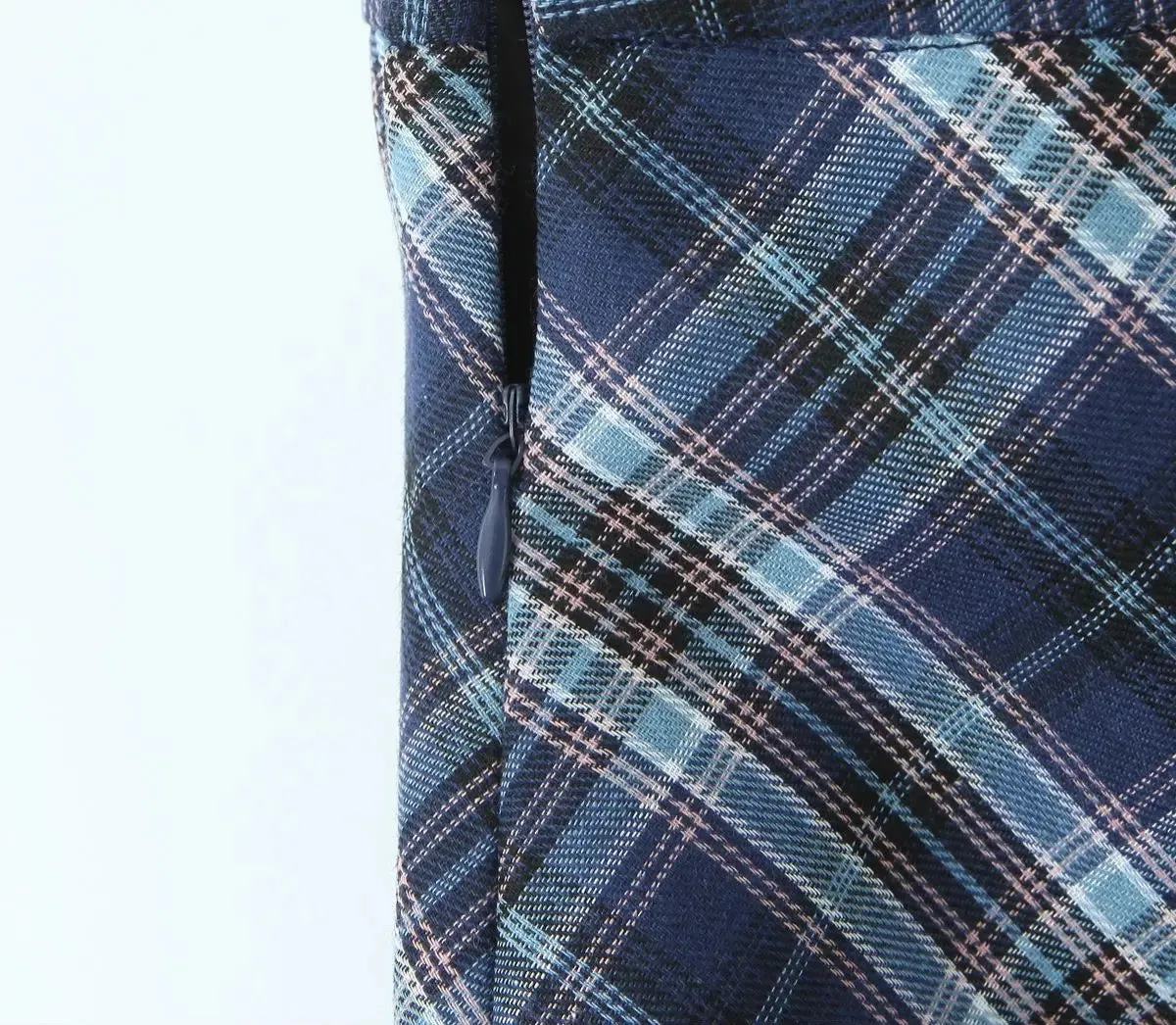 Plus Size Blue Plaid Back Slit Straight Skirt