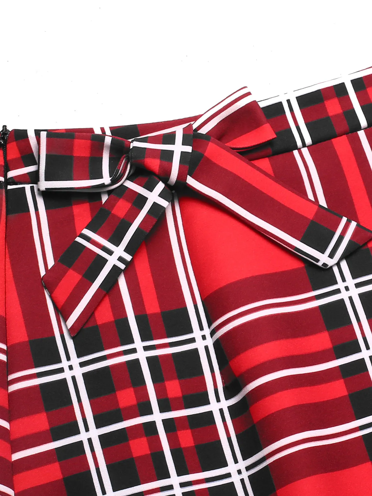 [Pre-Sale] Red 1970s Tartan Plaids Bow Ruffles Skirt