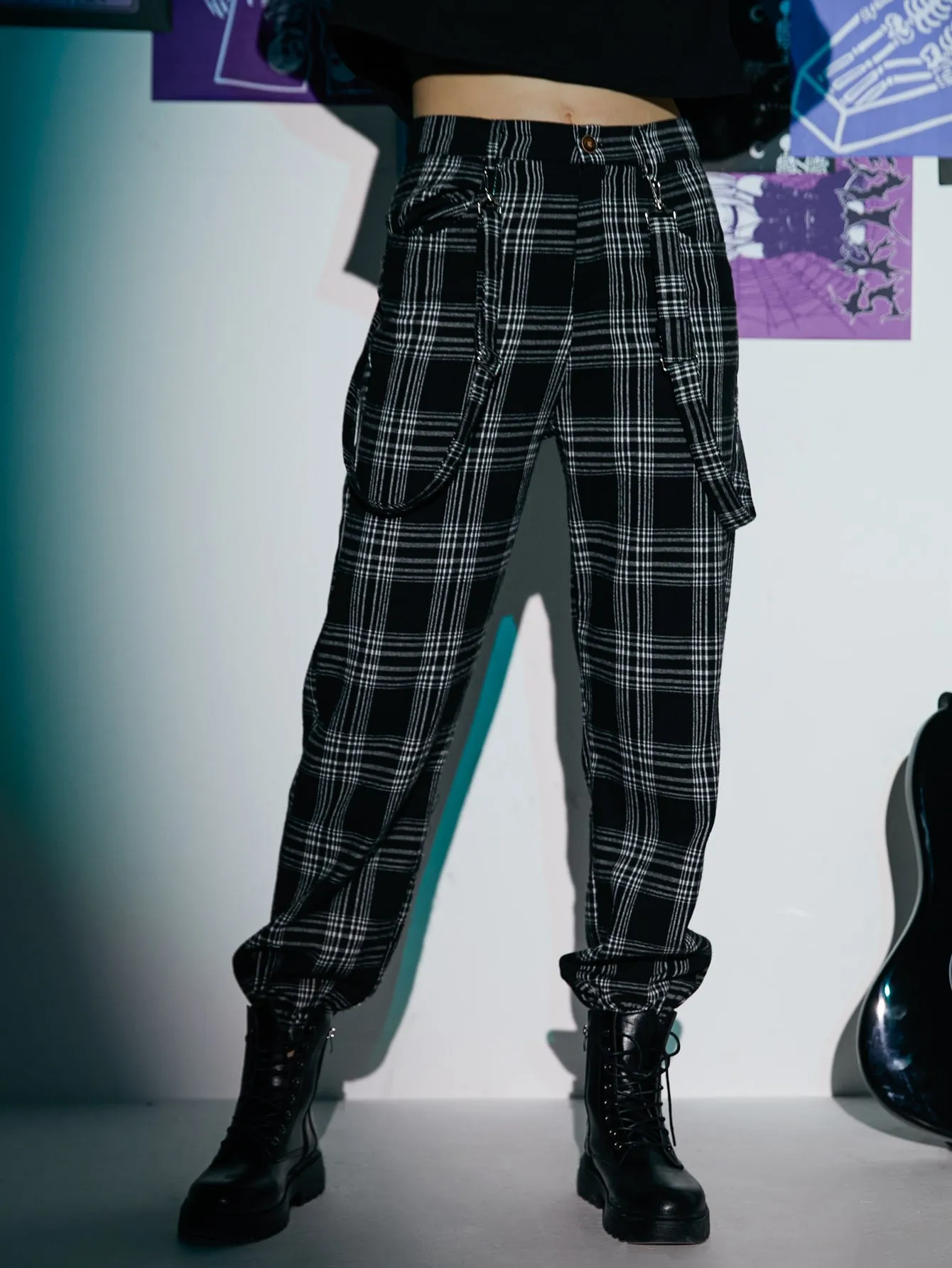 Preppy Plaid Tape Natural Long Women Pants