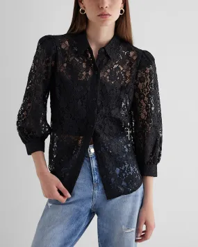 Relaxed Lace Portofino Shirt in Pitch Black