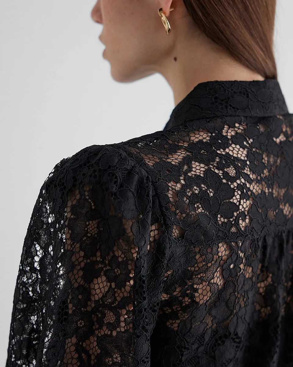 Relaxed Lace Portofino Shirt in Pitch Black