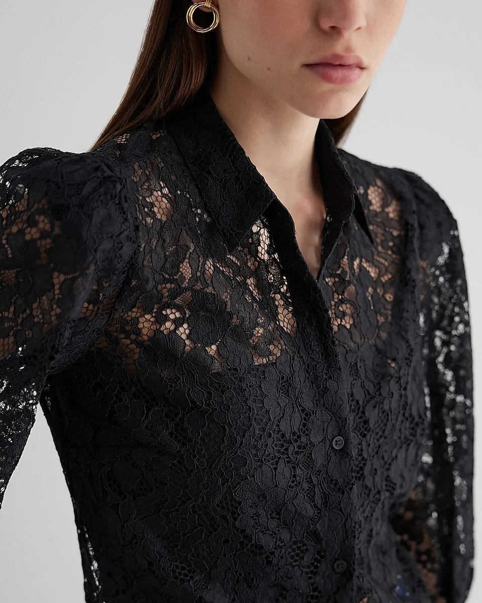 Relaxed Lace Portofino Shirt in Pitch Black