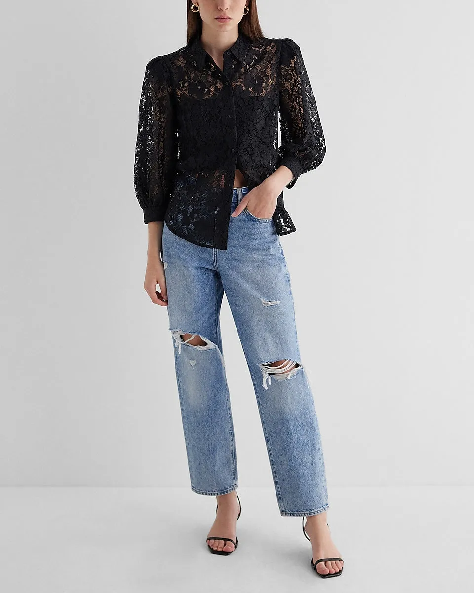 Relaxed Lace Portofino Shirt in Pitch Black