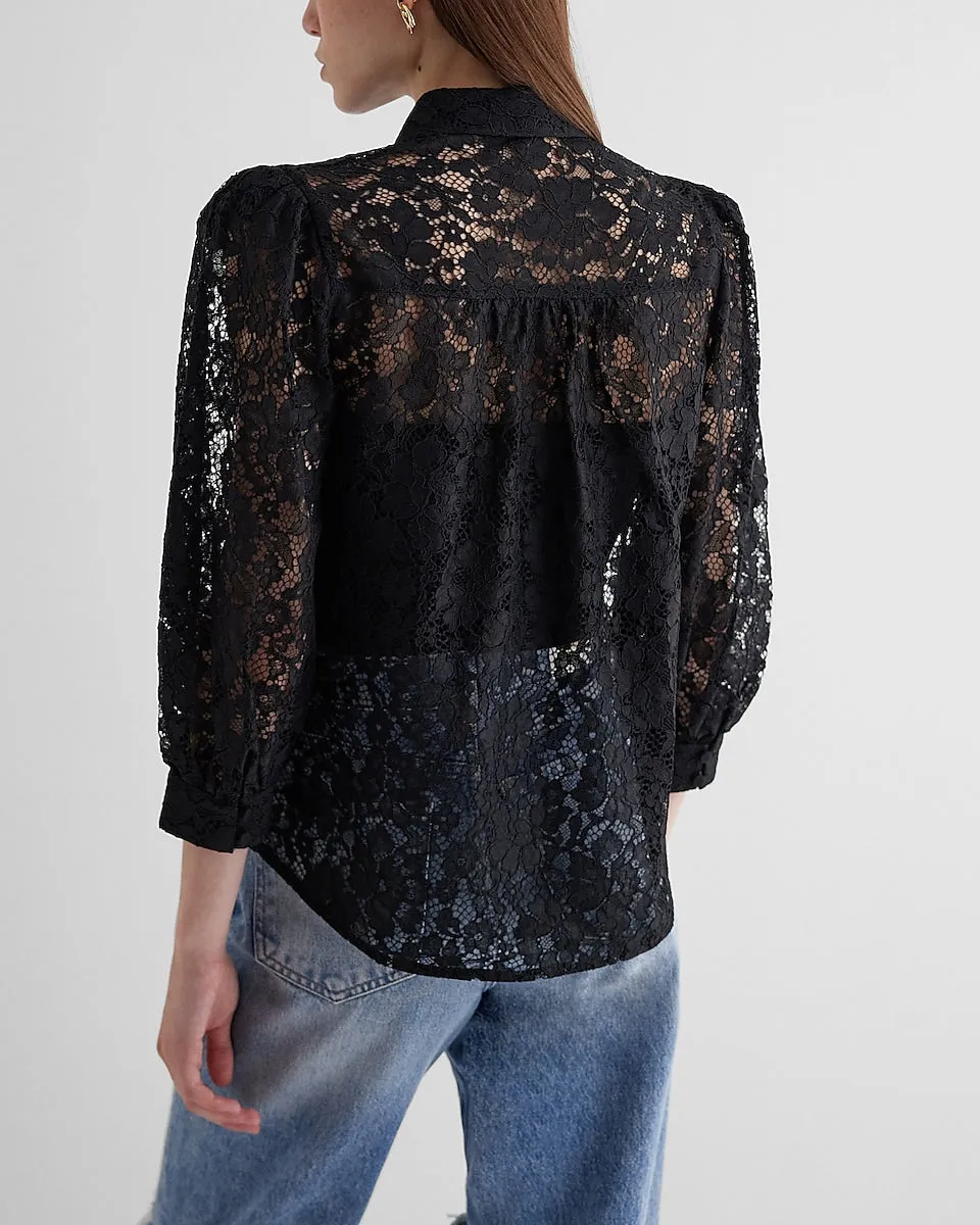 Relaxed Lace Portofino Shirt in Pitch Black