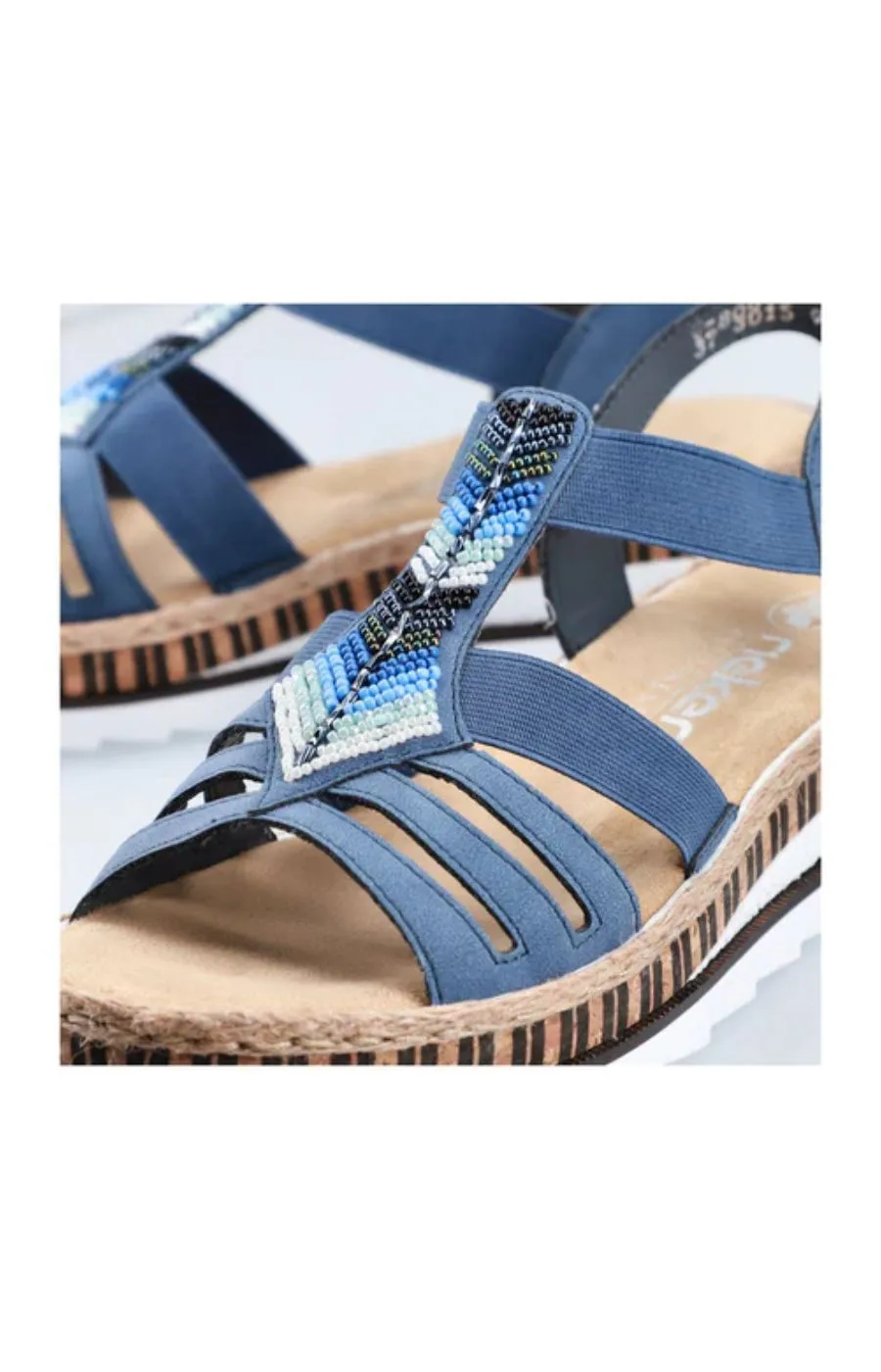 Rieker Beaded Wedge Sandal in Navy