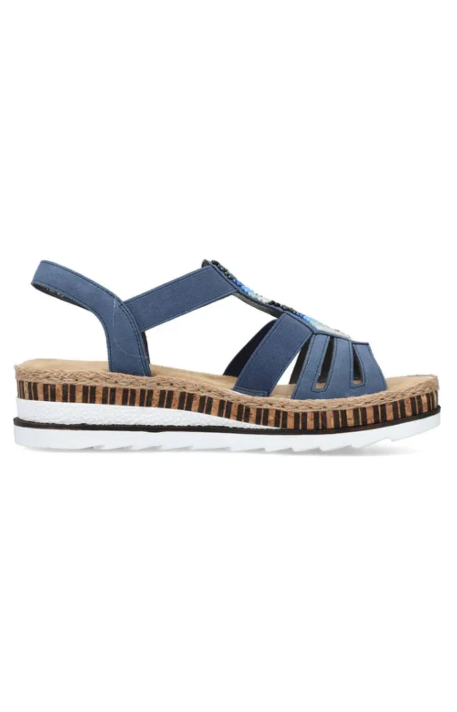 Rieker Beaded Wedge Sandal in Navy