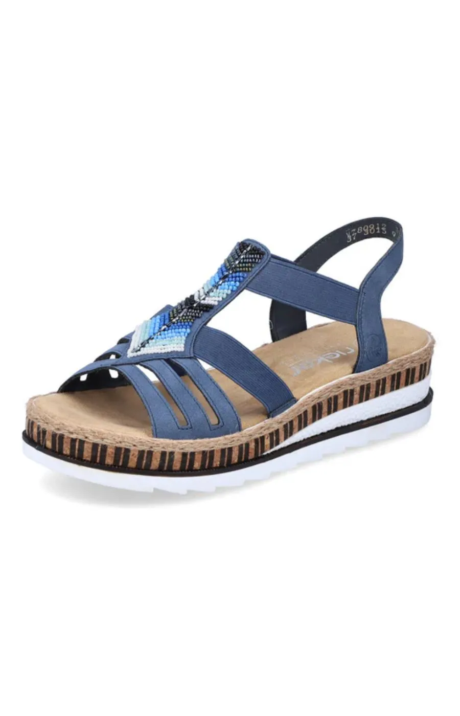 Rieker Beaded Wedge Sandal in Navy