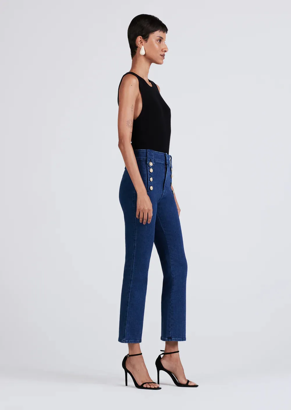 Robertson Crop Flare Trousers - Dark Wash Denim