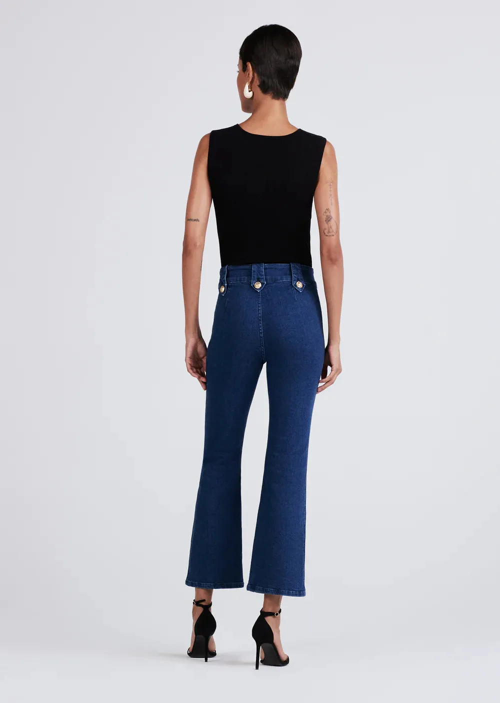 Robertson Crop Flare Trousers - Dark Wash Denim