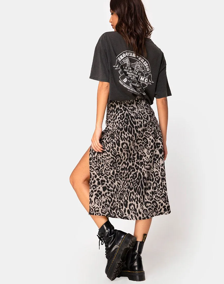 Saika Midi Skirt in Leopard Grey