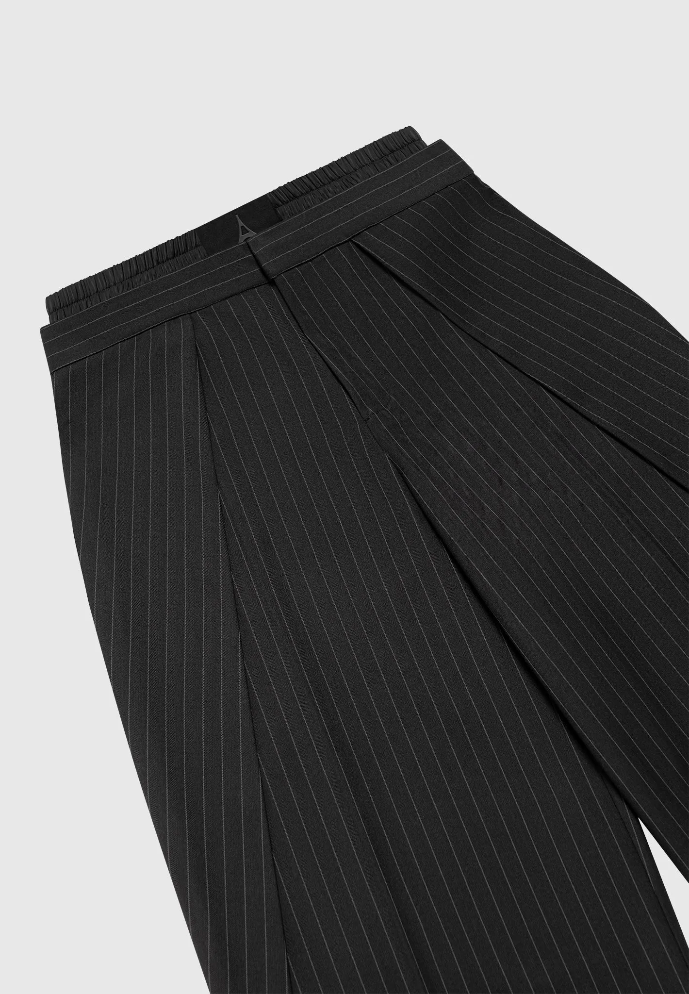 Satin Waistband Pinstripe Trousers - Black