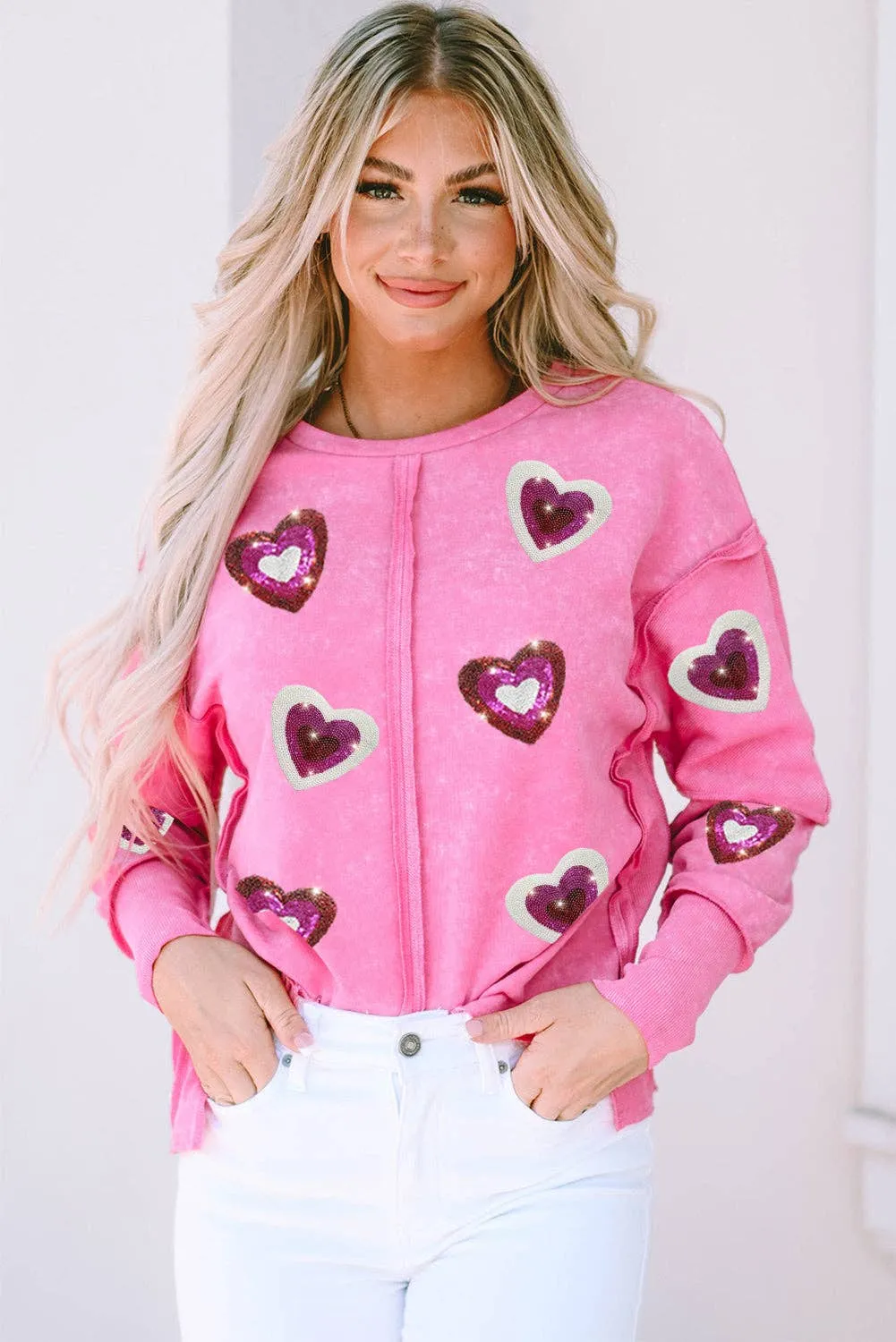 Sequin Heart Shaped Pullover