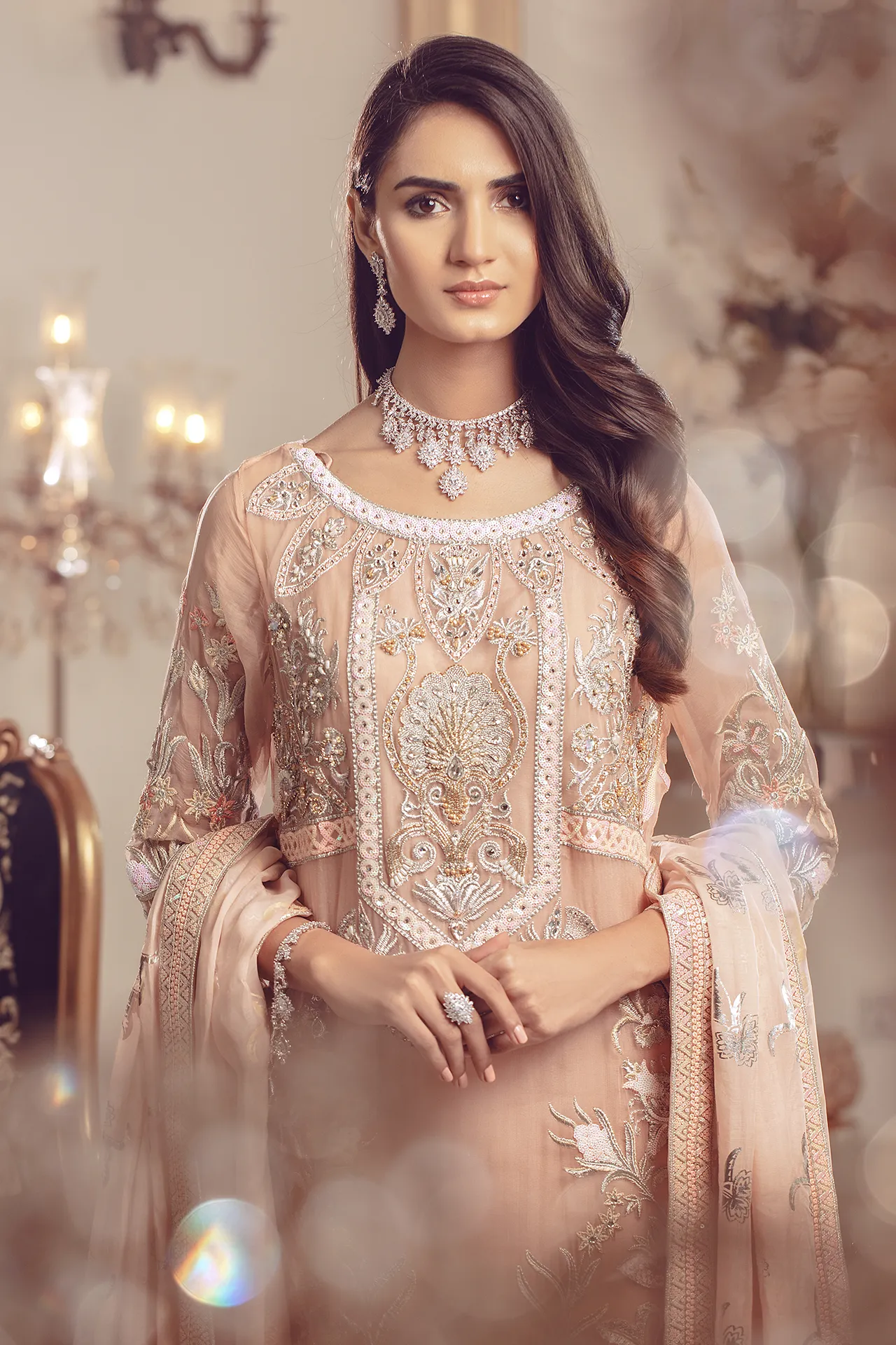 Serene Premium Beaux Rêves Embroidered Chiffon Collection – S-1001 Peach Blossom