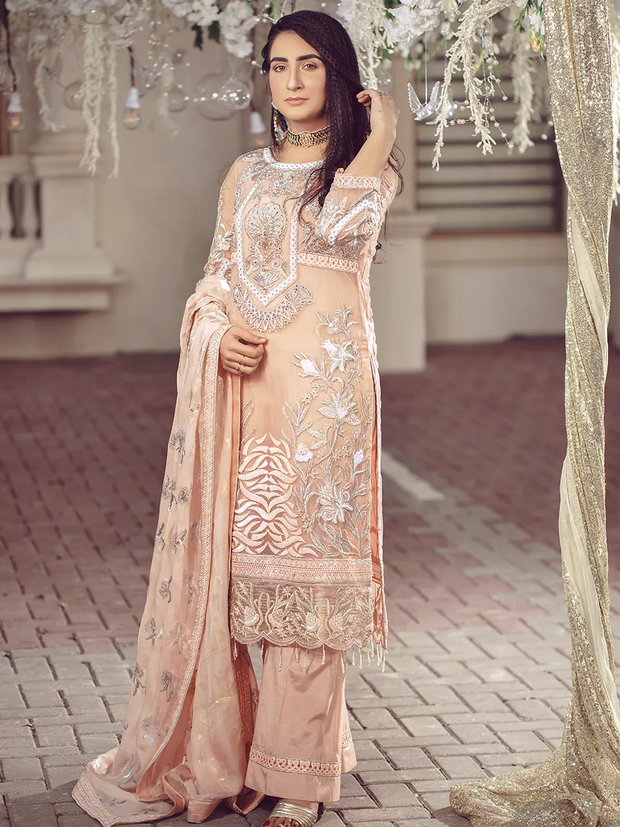 Serene Premium Beaux Rêves Embroidered Chiffon Collection – S-1001 Peach Blossom