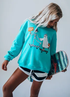 SKELLY   GHOST SKATEBOARD | TEAL | oversized  drop shoulder | KIDS