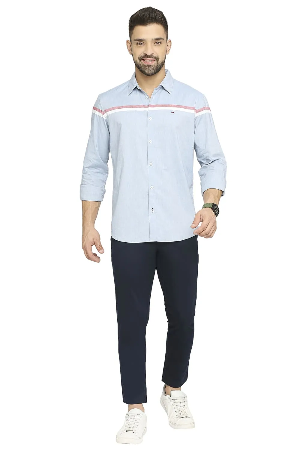 Slim Fit Cotton Oxford Weft Engineering Stripe Shirt