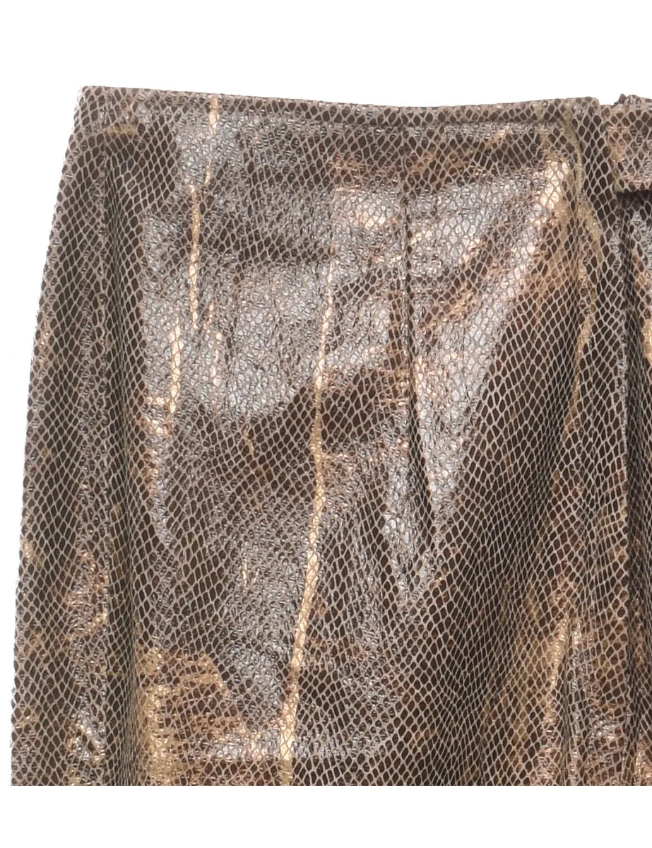 Snakeskin Pattern Brown Faux Leather Tapered Trousers - W34 L29