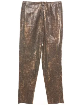 Snakeskin Pattern Brown Faux Leather Tapered Trousers - W34 L29