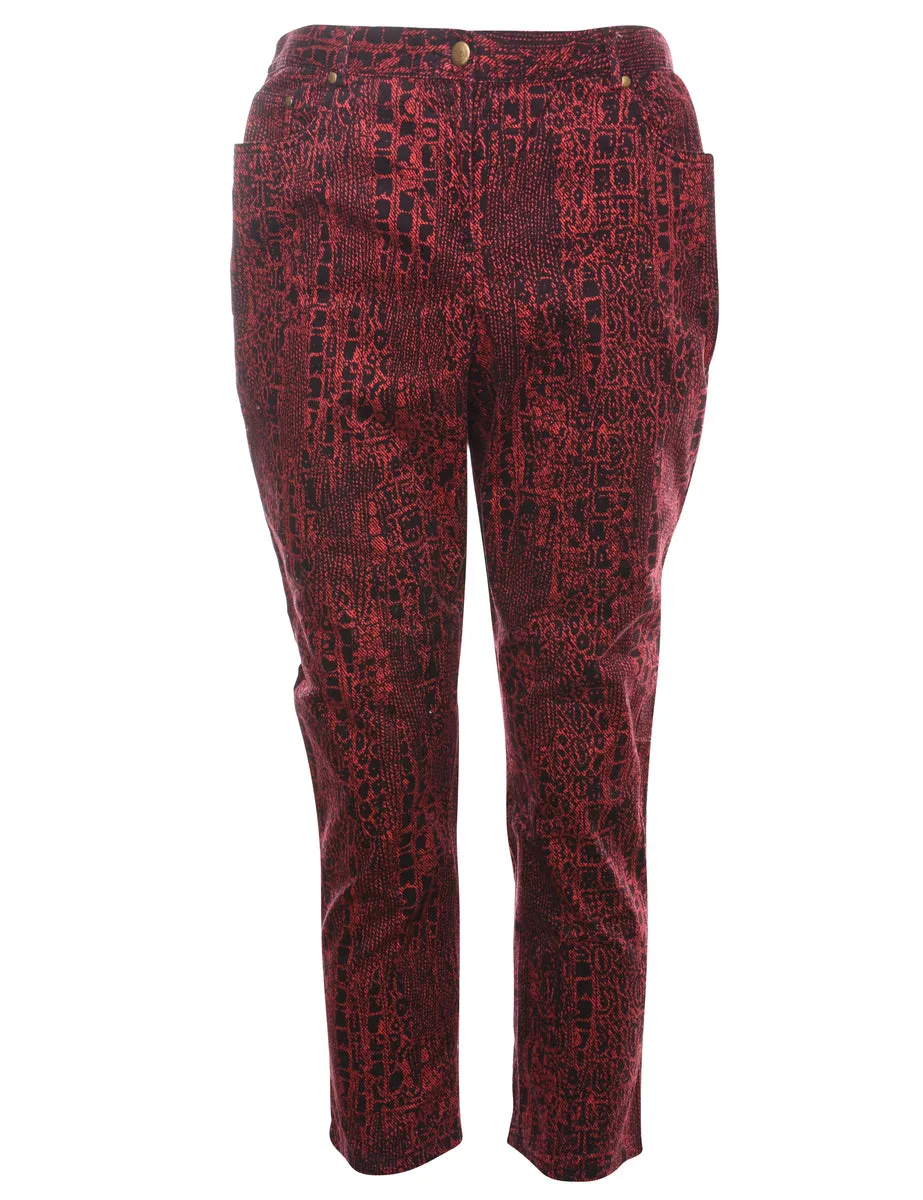 Snakeskin Pattern Red & Black Denim Trousers - W33 L27