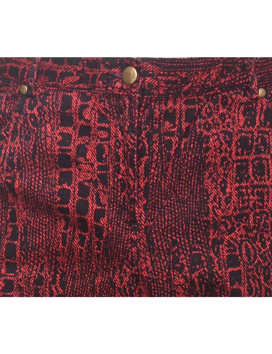 Snakeskin Pattern Red & Black Denim Trousers - W33 L27