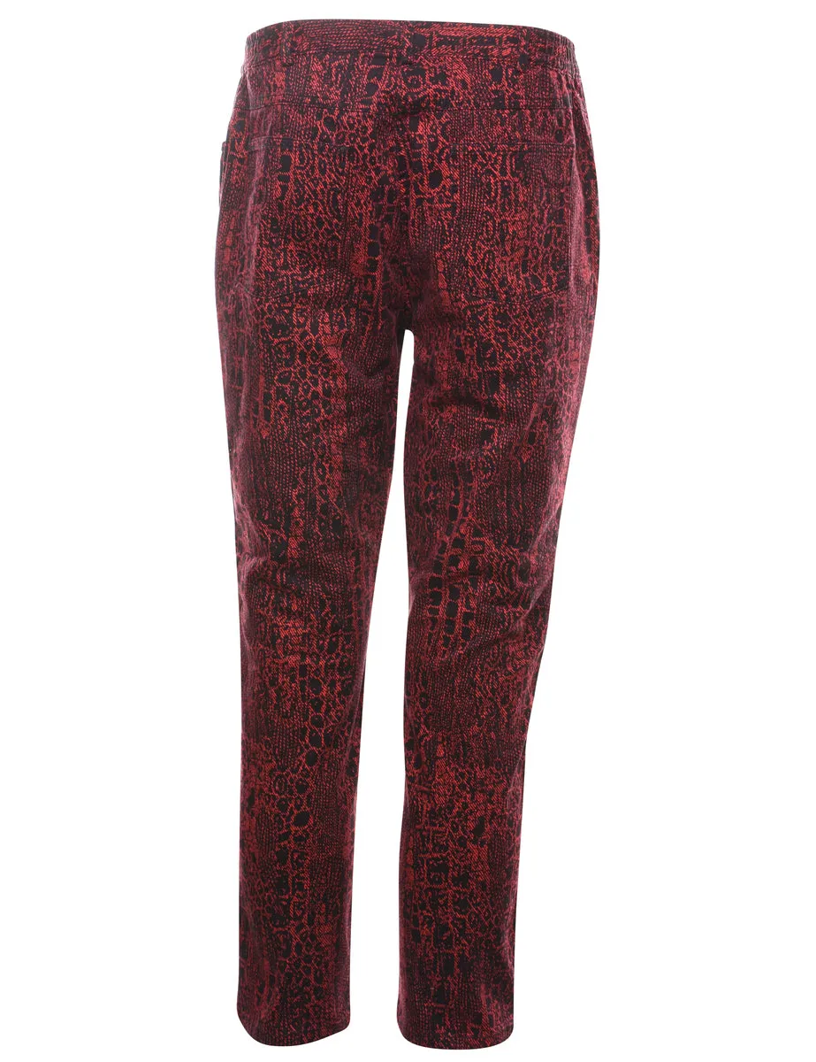 Snakeskin Pattern Red & Black Denim Trousers - W33 L27