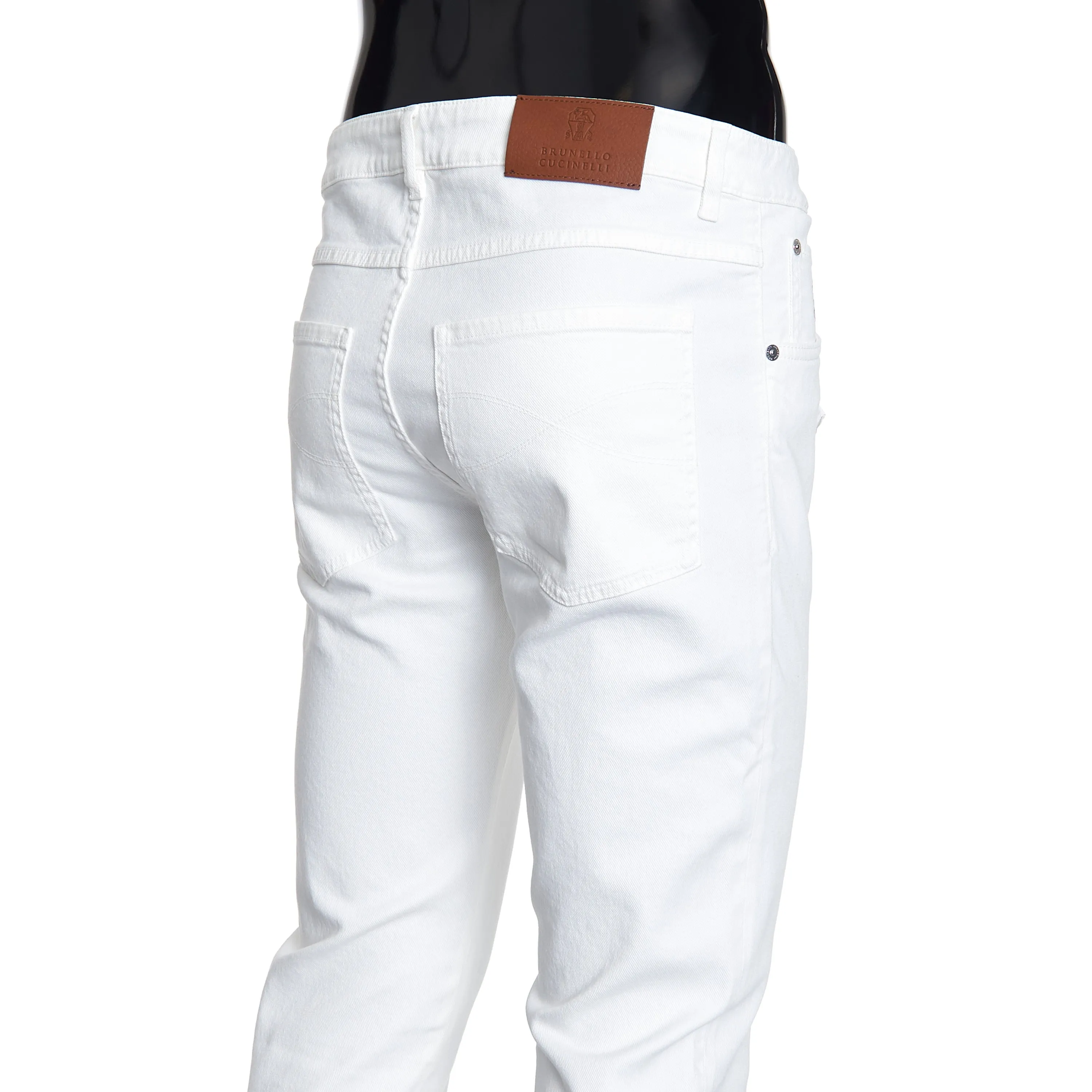 Snow White Stretch Denim Trousers - Slim Fit, Five-Pocket