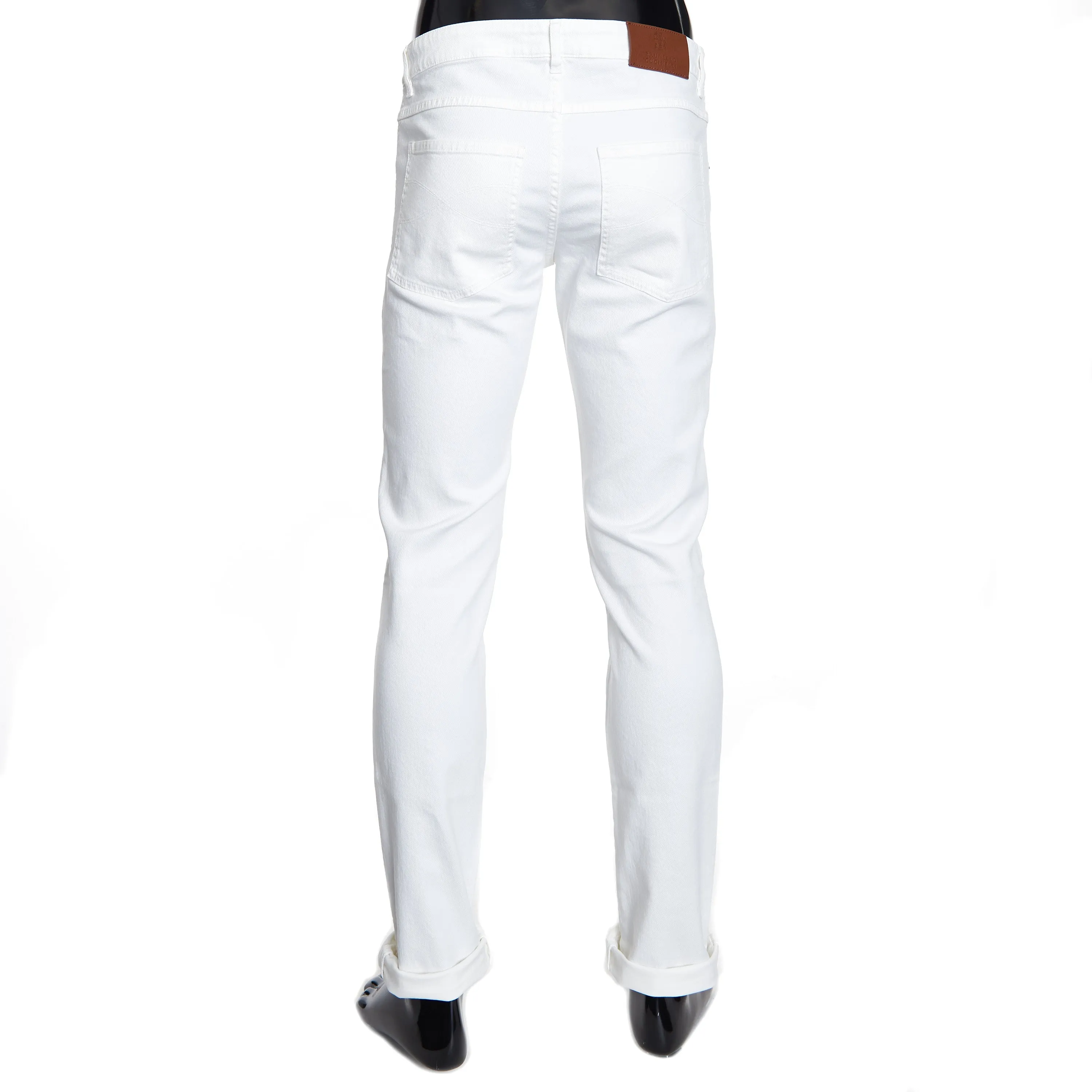 Snow White Stretch Denim Trousers - Slim Fit, Five-Pocket