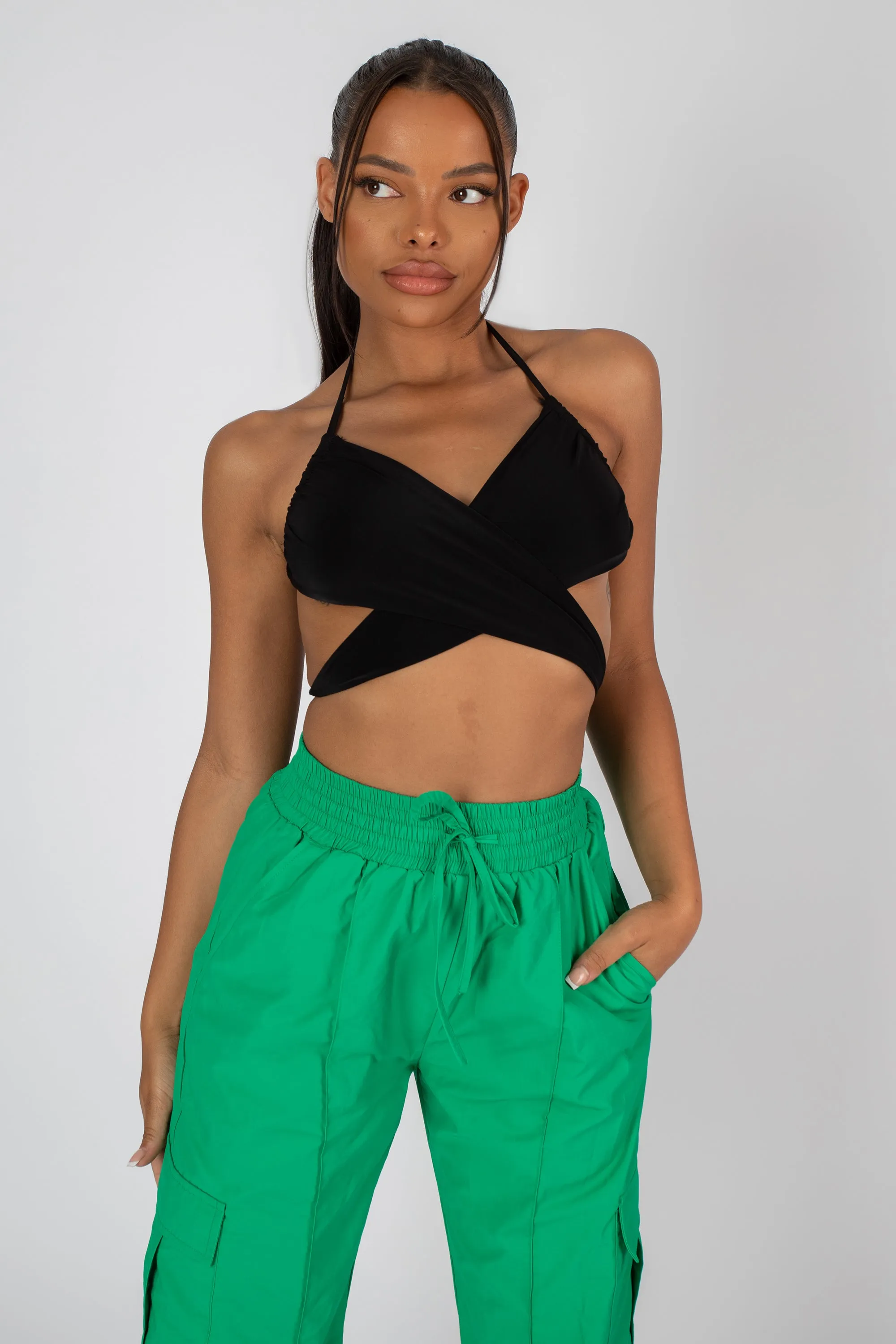 Split Hem Wide Leg Cargo Pocket Trouser Green