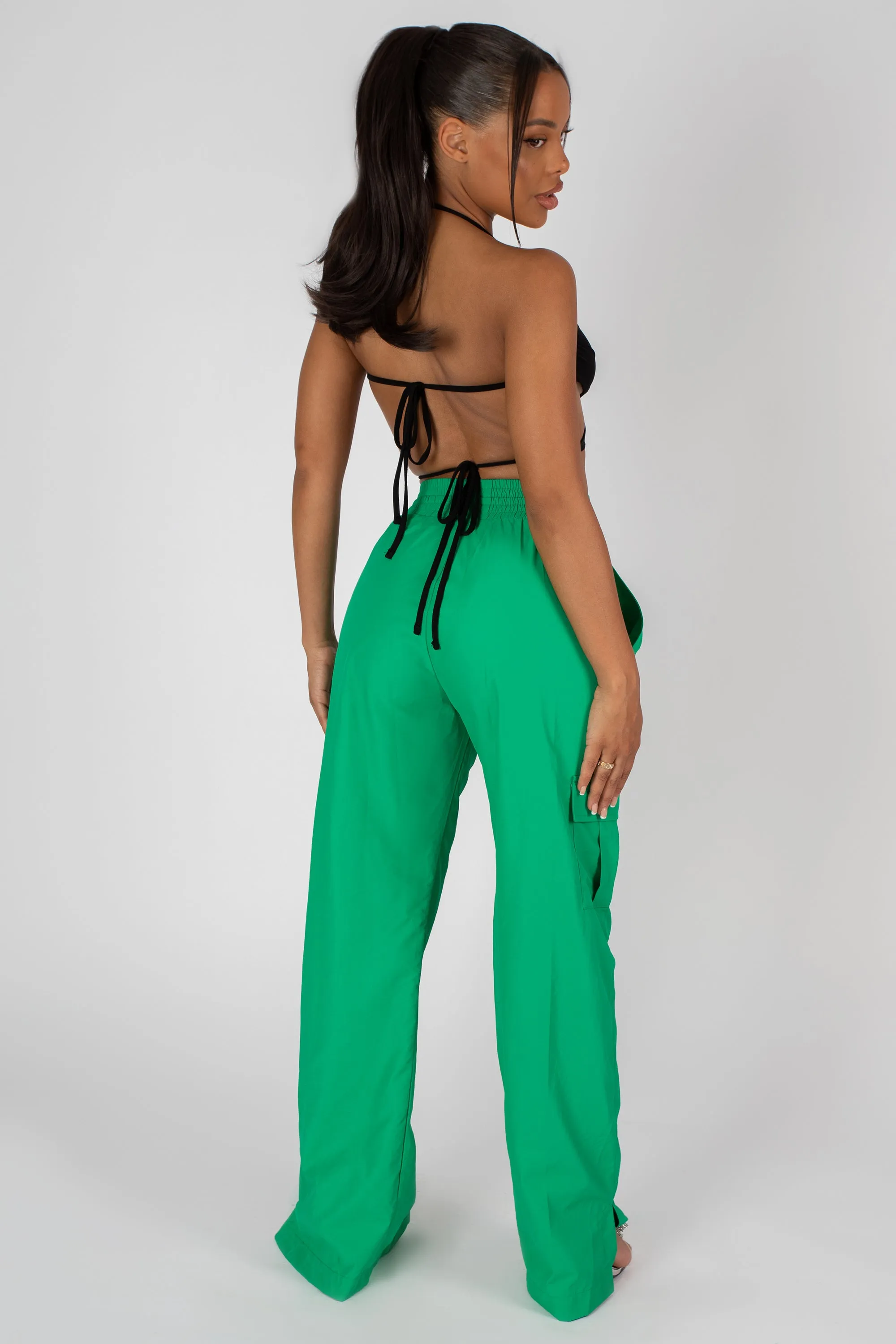 Split Hem Wide Leg Cargo Pocket Trouser Green