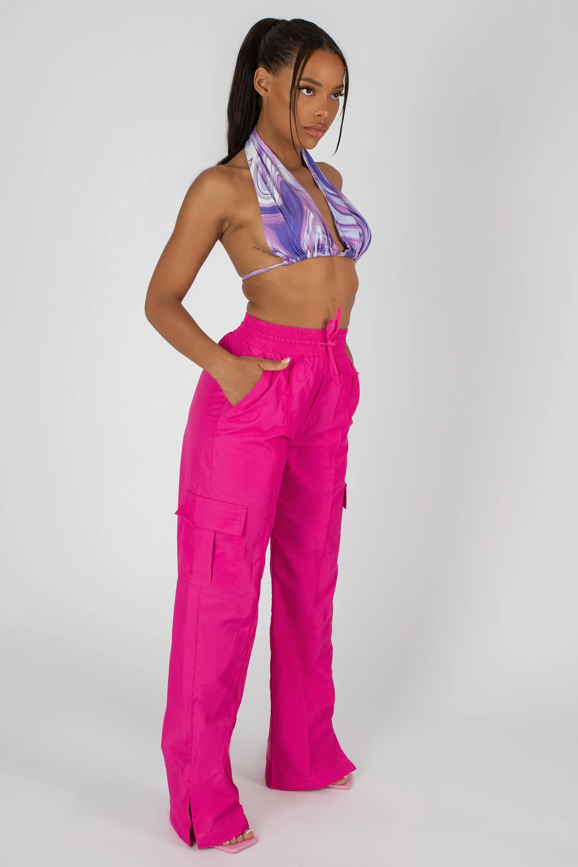 Split Hem Wide Leg Cargo Pocket Trouser Pink