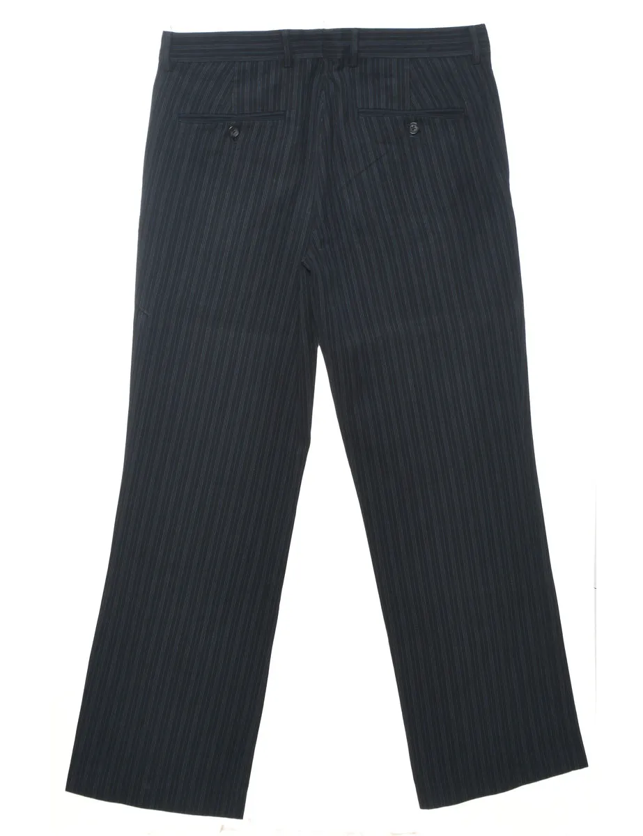 Striped Pattern Black Classic Trousers - W32 L30