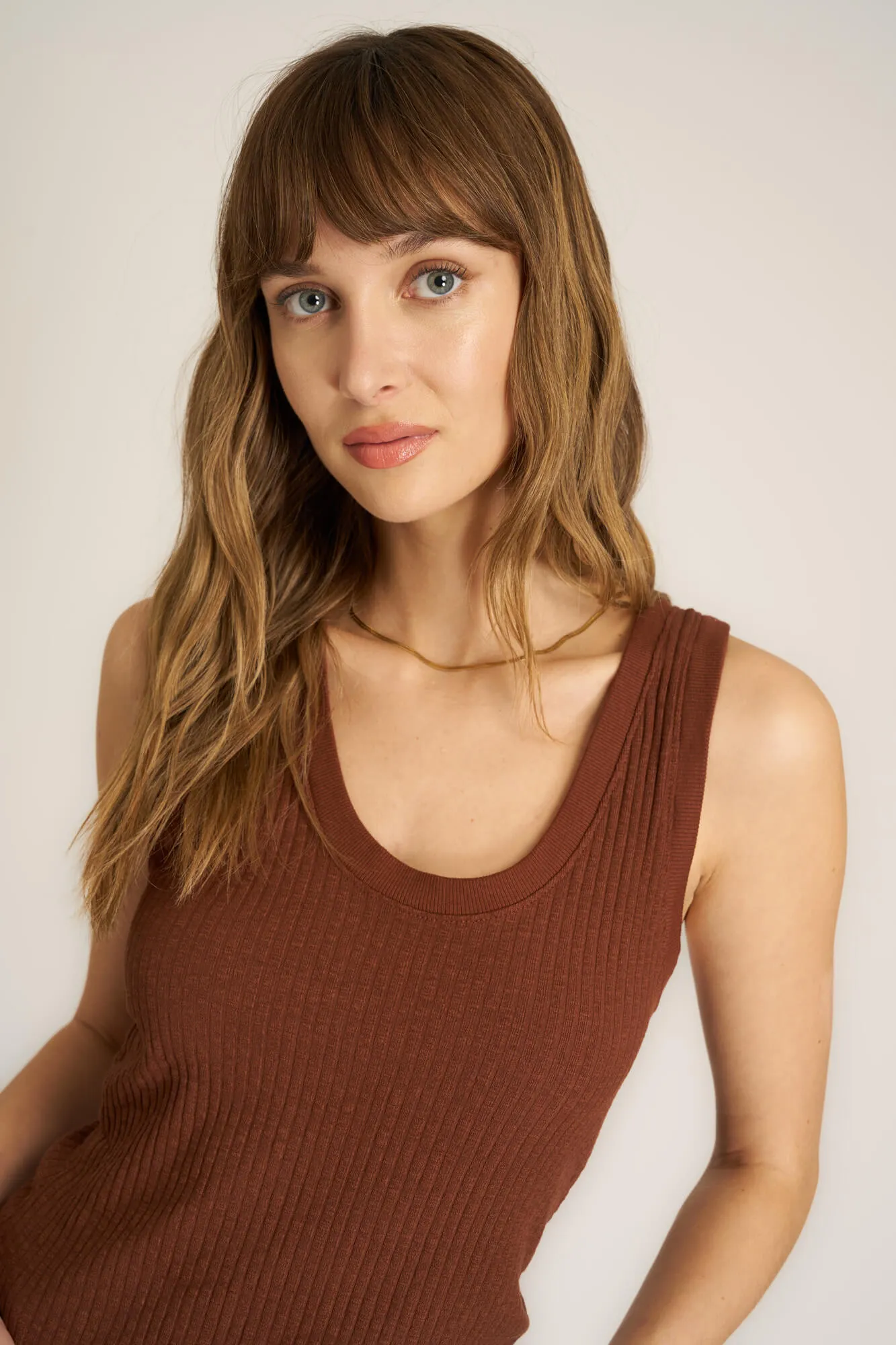 Suki Scoop Neck Rib Tank - Russet Brown