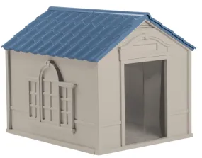 Suncast DH350 Dog House, 38-1/2 in OAL, 33 in OAW, 32 in OAH, Resin, Blue/Taupe :EA: QUANTITY: 1