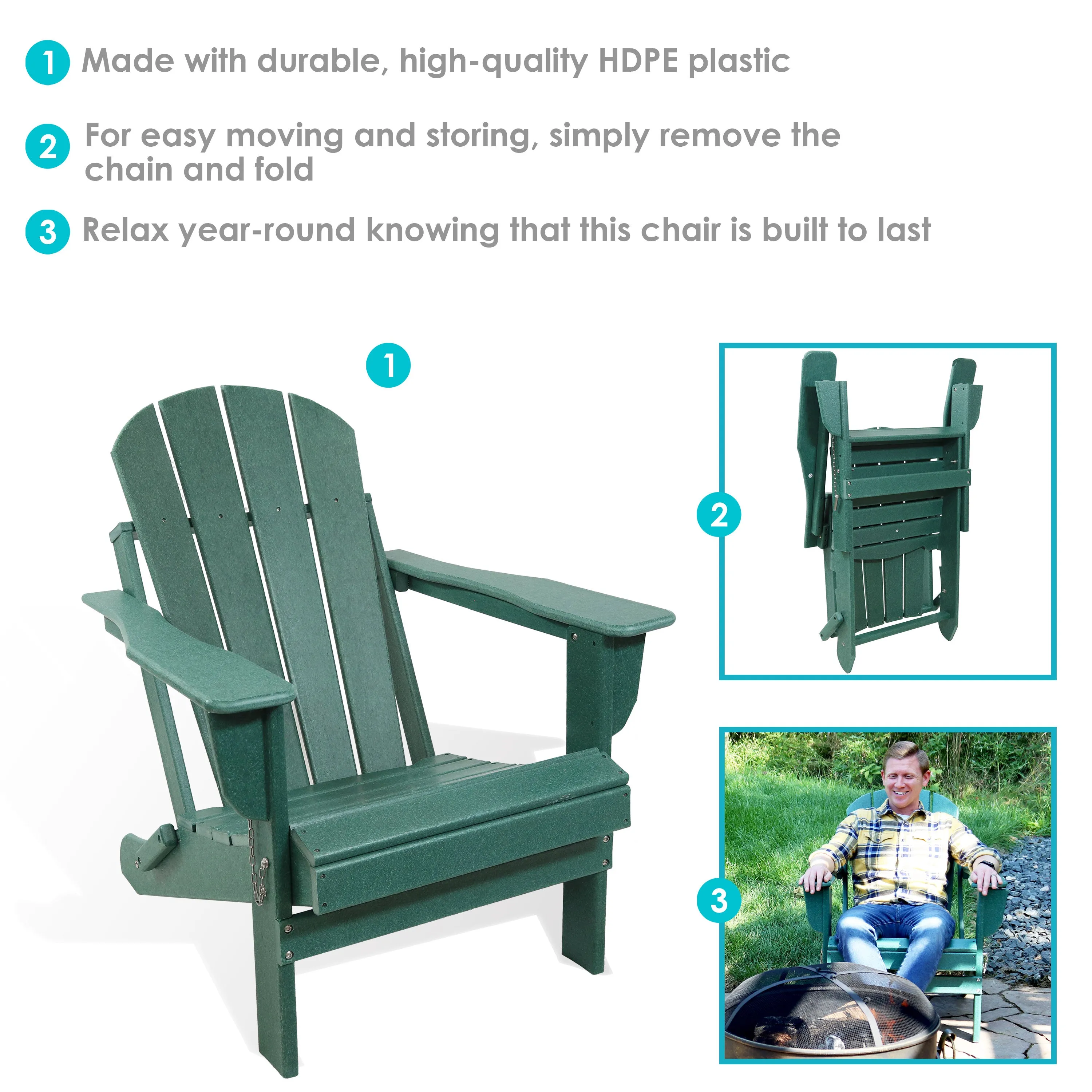 Sunnydaze Folding Adirondack Chair - 300-Pound Capacity - 34.5" H