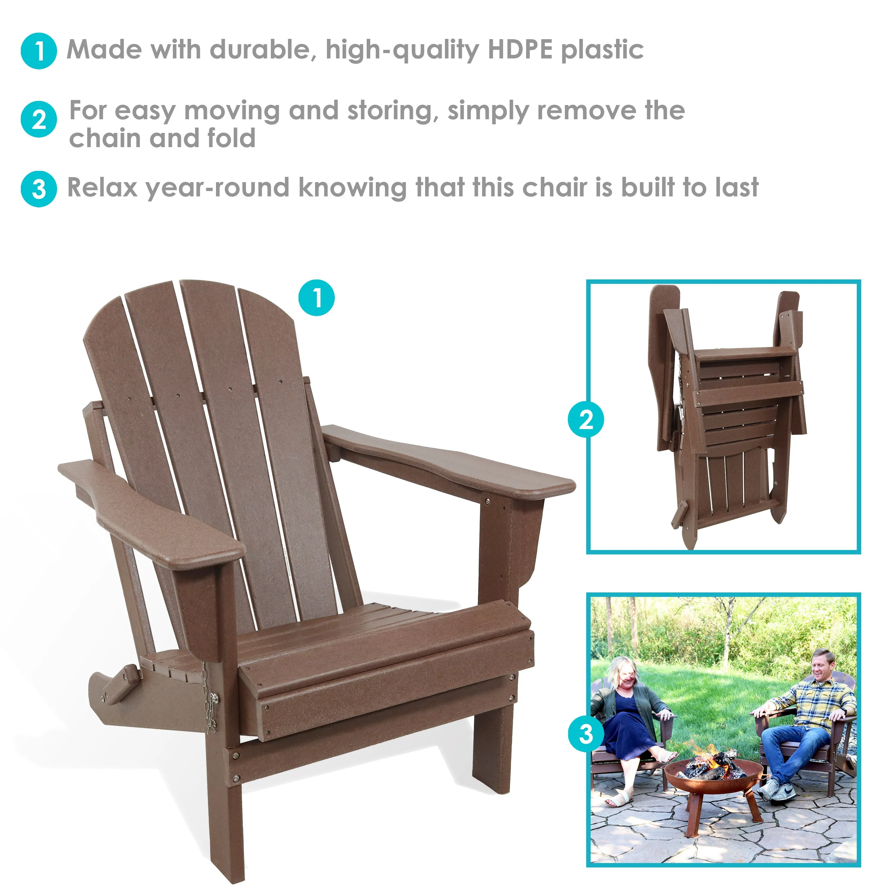 Sunnydaze Folding Adirondack Chair - 300-Pound Capacity - 34.5" H