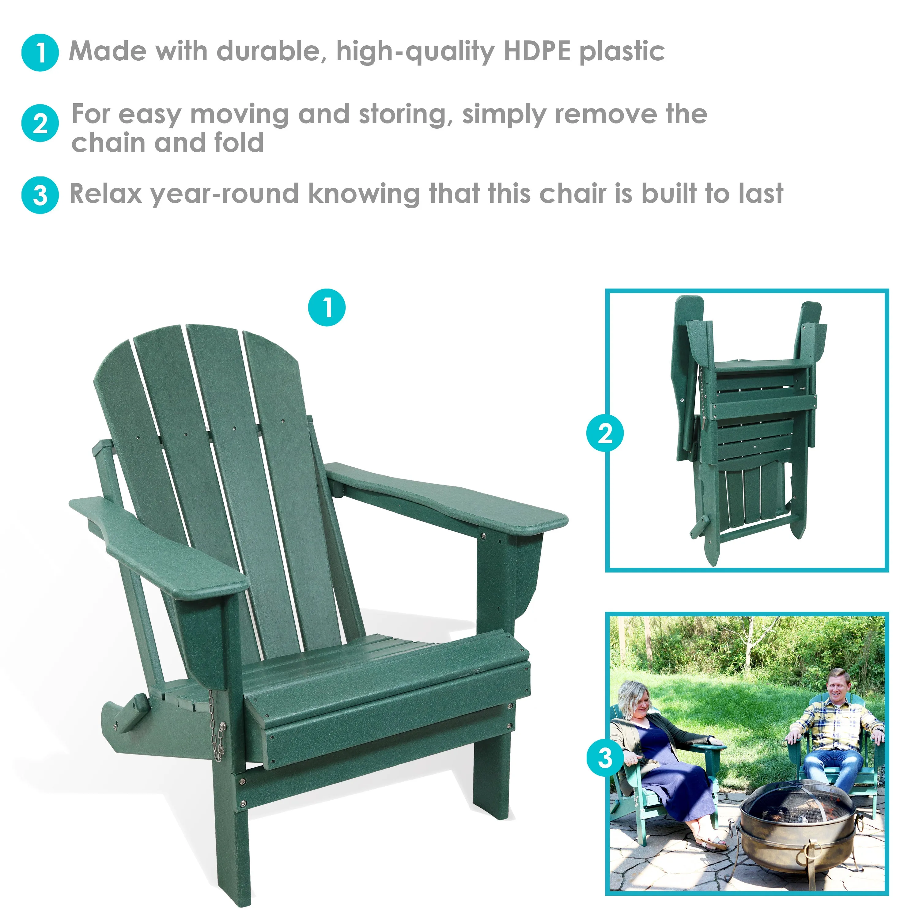 Sunnydaze Folding Adirondack Chair - 300-Pound Capacity - 34.5" H