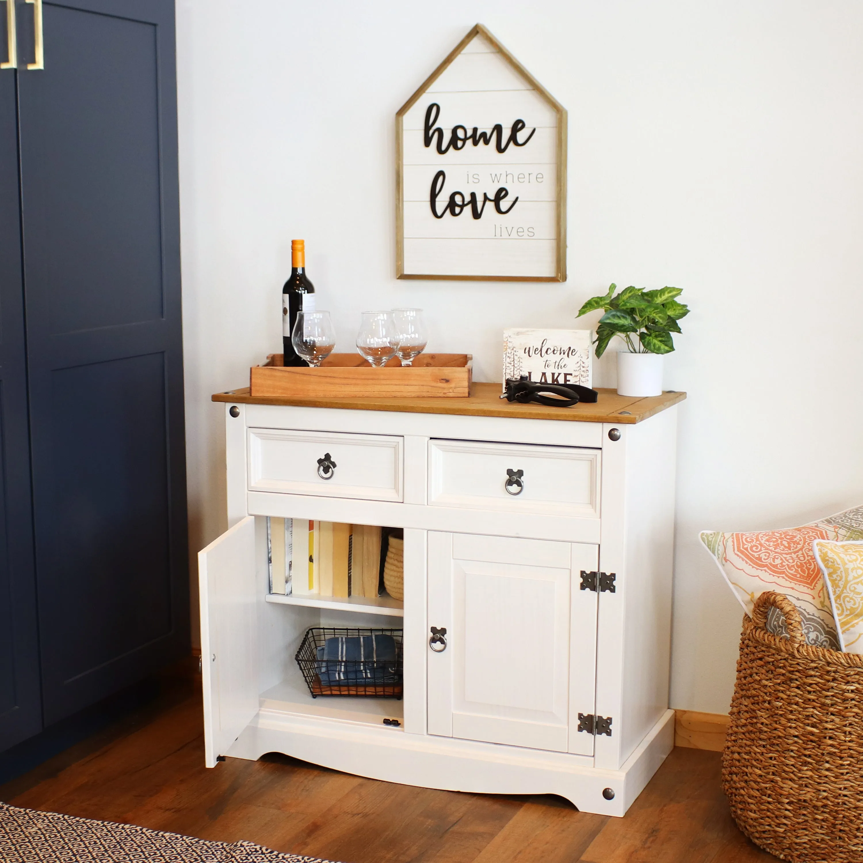 Sunnydaze Kitchen Sideboard Cabinet with 2 Drawers and 2 Doors - 31.5" H