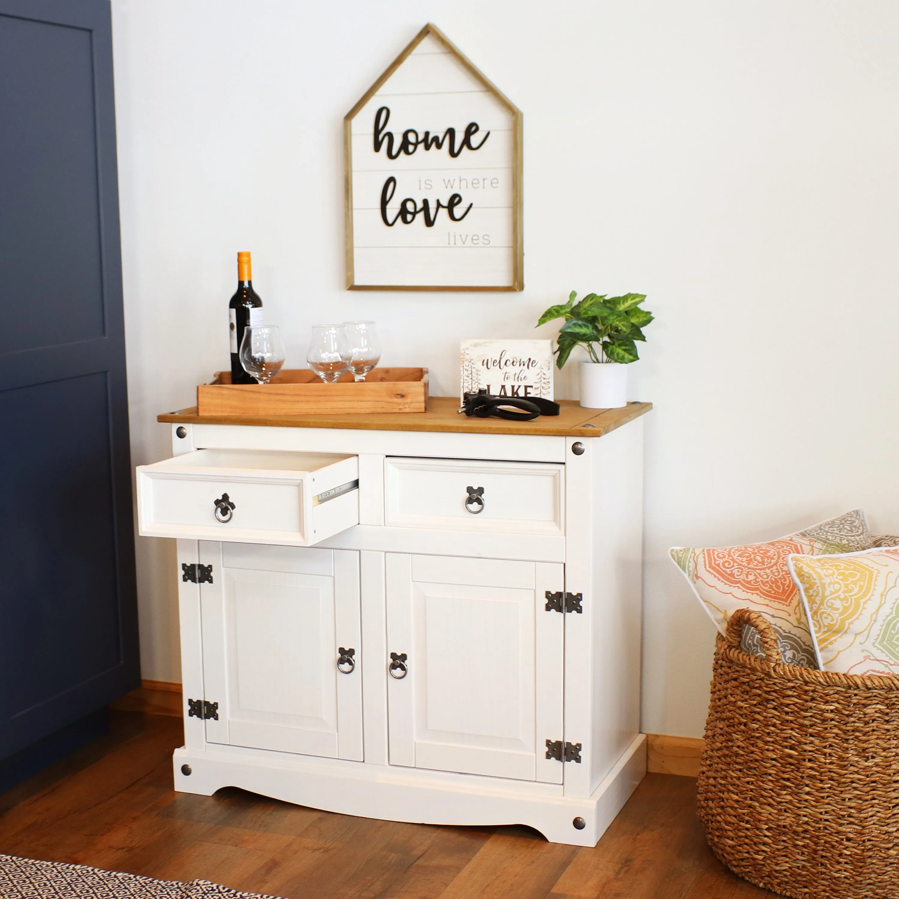 Sunnydaze Kitchen Sideboard Cabinet with 2 Drawers and 2 Doors - 31.5" H