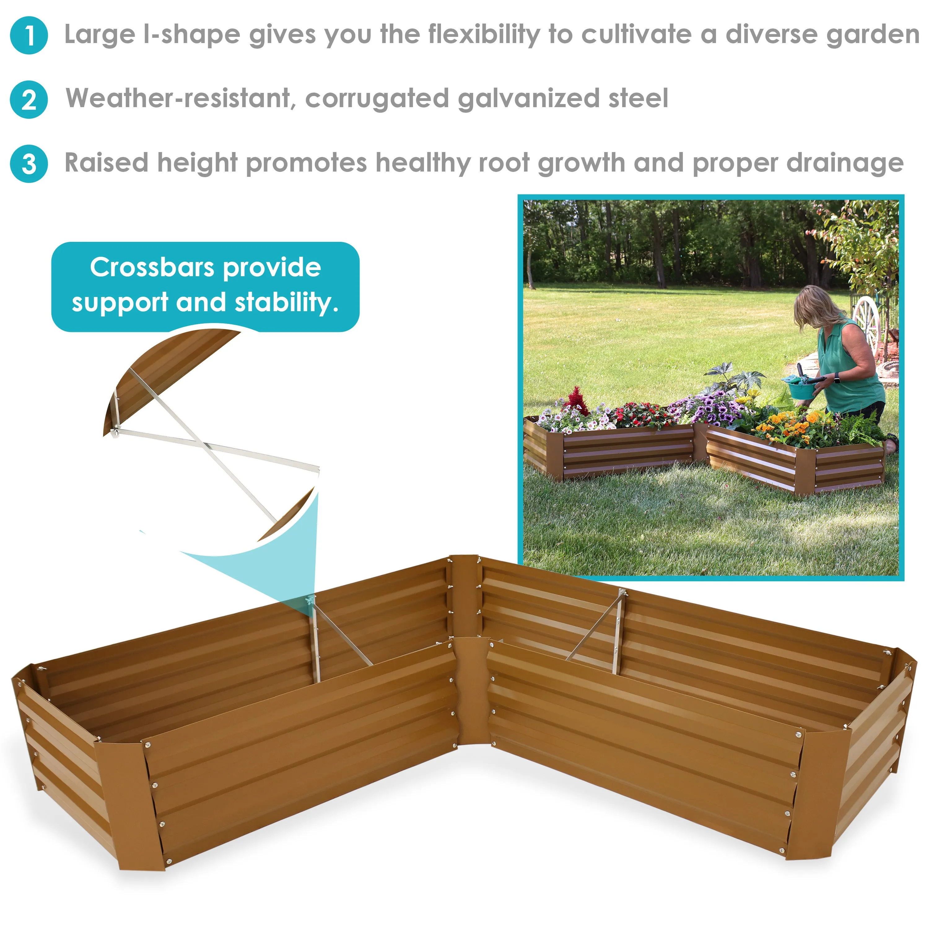 Sunnydaze L-Shaped Galvanized Steel Raised Garden Bed