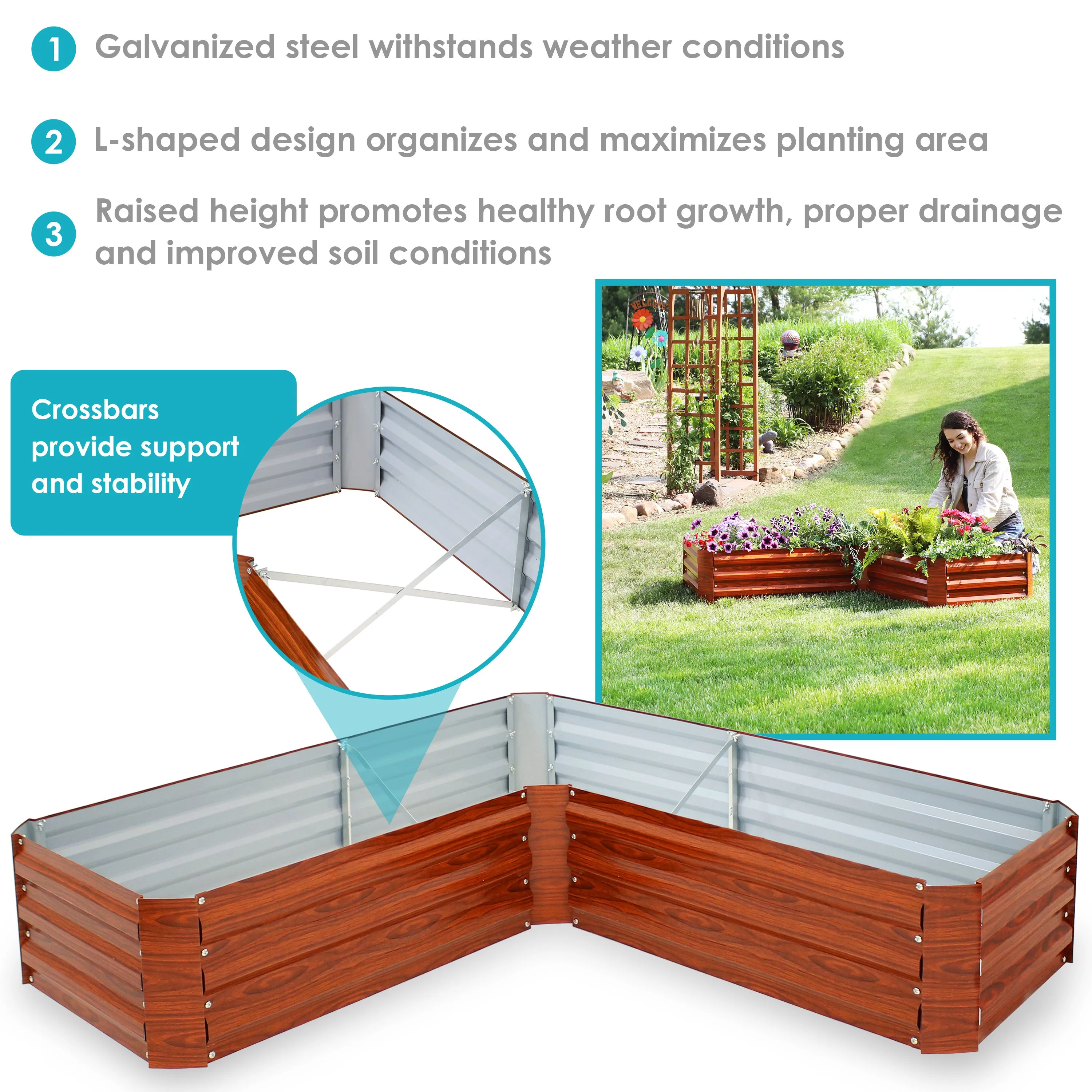 Sunnydaze L-Shaped Galvanized Steel Raised Garden Bed