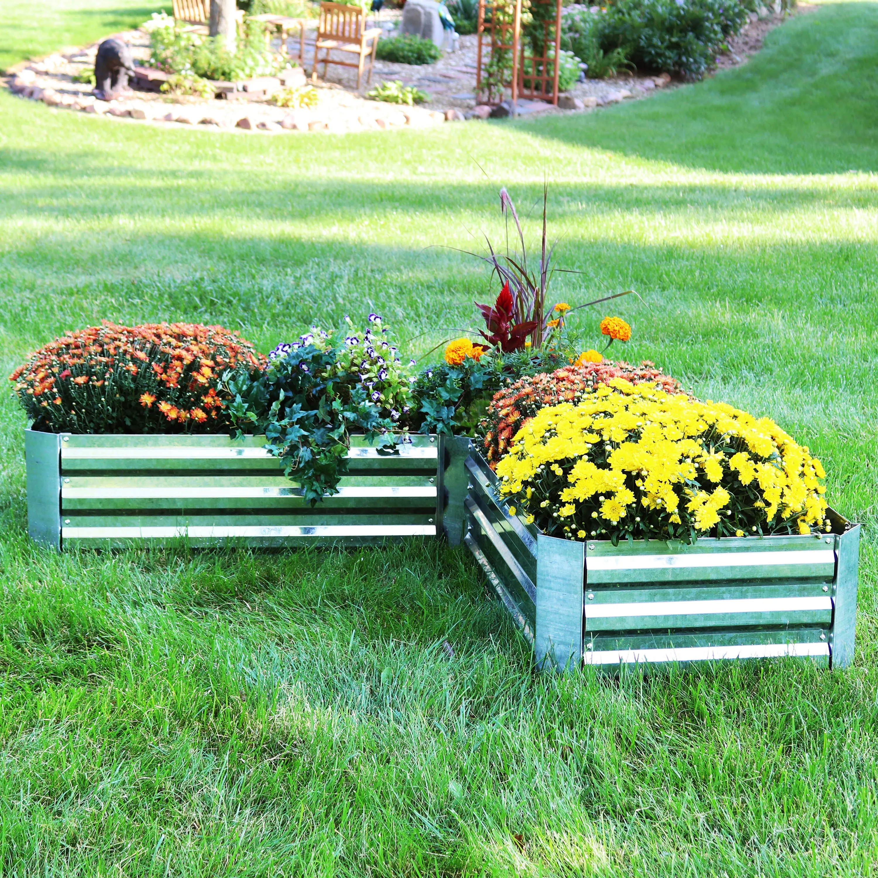 Sunnydaze L-Shaped Galvanized Steel Raised Garden Bed